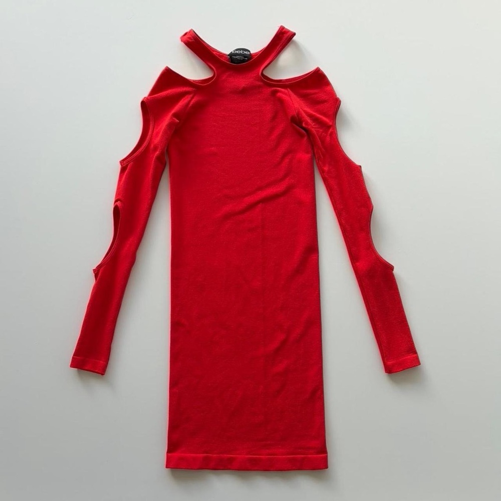 Bebe Red Long Sleeve Cut-Out Dress